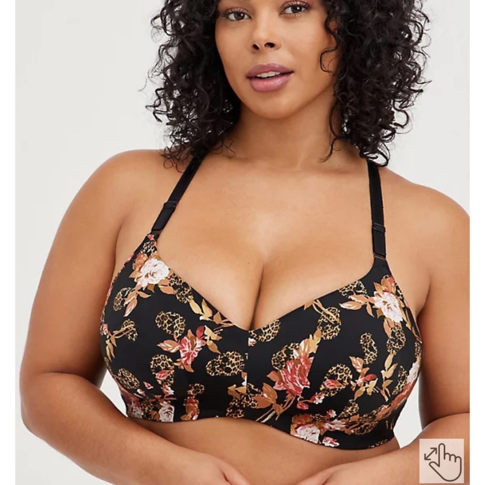 Torrid LIGHTLY LINED WIREFREE RACERBACK BRA - FLORAL LEOPARD SKULL BLACK